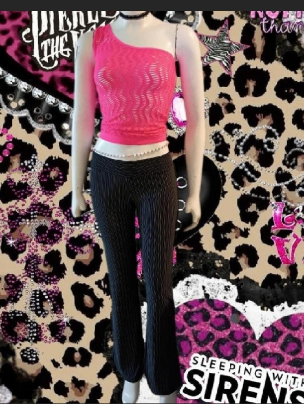 Vtg 90s Helium Sz M black and white pinstriped stretchy low rise flare Pants